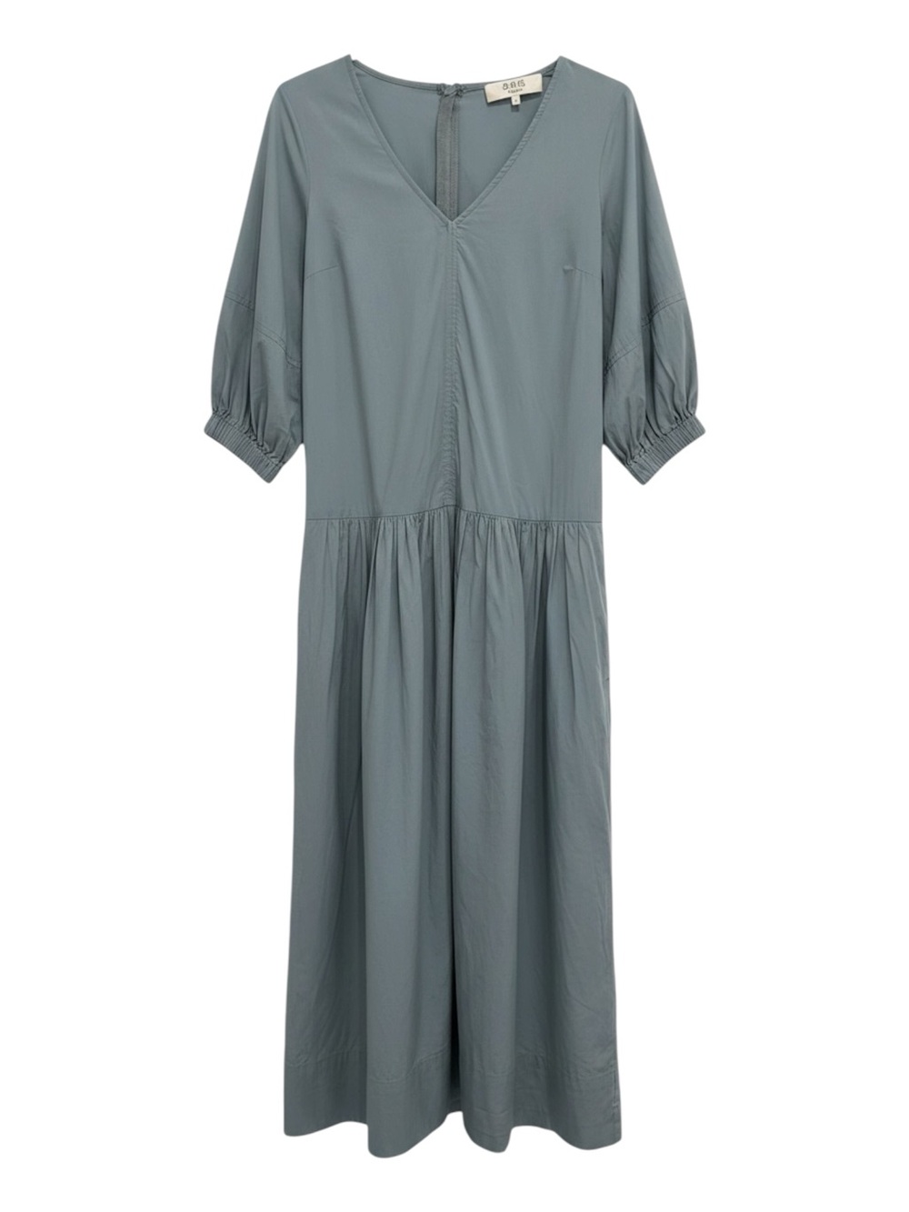 Sea New York 100% Cotton Poplin 3/4 Puff Sleeve V-Neck Midi Dress 4 Small